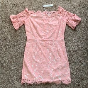 Off the shoulder pink lace dress